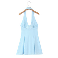 French-style Chic V-neck Lace-up Halter Dress For Women