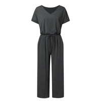 Women's Elastic Waist V-neck Wide-leg Jumpsuit