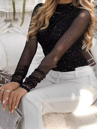 Womens Casual Slim-Fit Top With Mesh Sleeves And A Crew Neck