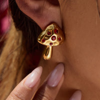 Inlaid Zircon Niche Design Mushroom Titanium Steel No Fading Earrings