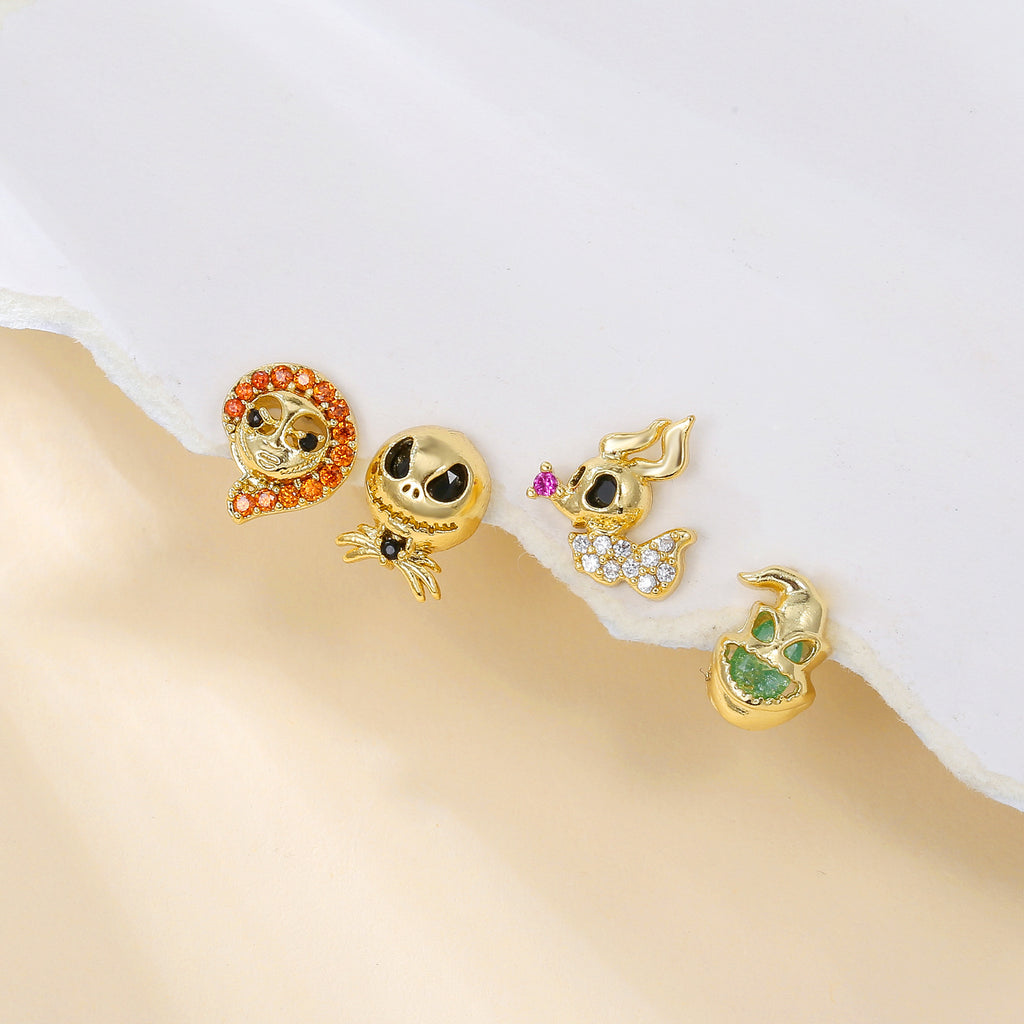 Halloween Plated 18K Real Gold Cartoon Pumpkin Earings Set