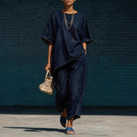 Elegant Casual Denim-Style Loose Wide-Leg Pants Two-Piece Set