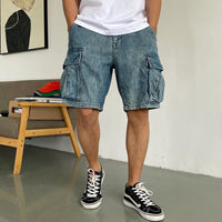 Casual Pu Shuai High-end Big Workwear With Pocket Denim Shorts Men