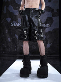 Men's Leather Ring Casual Cropped Pants PU Leather Shorts
