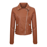 Women's Leather Clothing Coat Short Washed Slim Fit