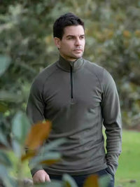 Gray Shell Quick-Dry Half-Zip Mens Outdoor Wool Long-Sleeve
