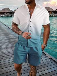 Gradient 3D Printing Outdoor Short-sleeved Shorts 2-piece Set