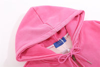 Letter Flocking Embroidery Hooded Cardigan Sweater