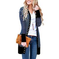 Autumn And Winter Plus Size Women's Fashionable Mid-length Button Striped Cardigan