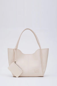 Cream SHK108 Faux Leather Women Hand And Shoulder Bag With Wallet And Makeup Bag