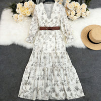 Spring New Womens Printed V-Neck Dress