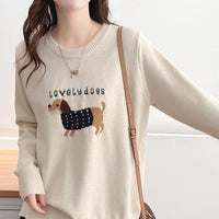 Cartoon Puppy Jacquard Crew-Neck Pullover Sweater For Women Soft Cozy And Warm Knitted Base Layer Top