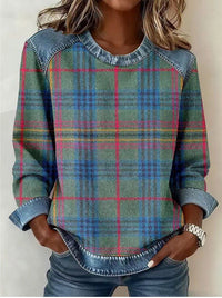 Womens Retro Crew-Neck Long-Sleeve Sweatshirt Top