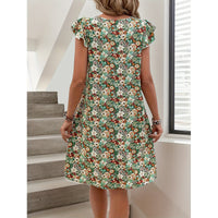 Women's Elegant Printed Short-Sleeve Crew-Neck Dress