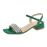 Women's Mid Heel Square Toe Ankle Strap Outerwear Sandals