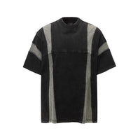 Retro Washed Distressed Short Sleeve Men's Stitching Contrast Color