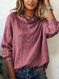 Women's Casual Loose-Fit Fashionable Solid-Color Long Asymmetrical-Neck Pullover Top