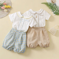 Children's Short-sleeved Shirt Plaid Shorts Handsome Set