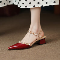 Fashion Pointed Rivets Middle Heel Back Empty Shoes