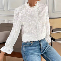 Elegant Embroidered Lace Blouse For Sophisticated Ladies In Spring And Autumn
