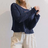 Solid Color Idle Style Hollow-out Thin Sweater Sweater For Women