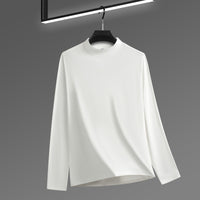Men's Solid Color Threaded Velvet Half High Neck T-shirt