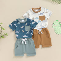 Dinosaur Printed Short Sleeve Shorts Suit