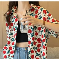 Casual Printed Korean-style Short-sleeve Shirt Top For Women