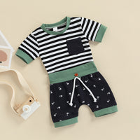 Striped Short-sleeved T-shirt Coconut Printed Shorts Suit