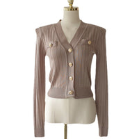 V-neck Slim-fit Slim-fit Right-angle Shoulder Long-sleeved Knitted Cardigan