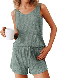 Rib Knitted Homewear Pajamas Suit Women