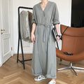 New Style V-neck Jumpsuit High Waist Wide-leg Tie Wide Loose Thin Casual Trousers Women