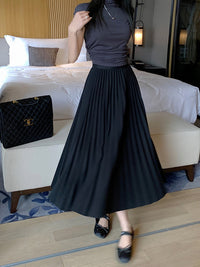 Classic Simple Multicolor Pleated Skirt High Waist Slimming