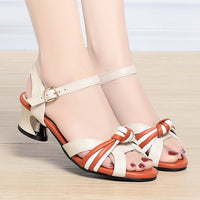 Fashion Top Layer Cowhide Thick Heel Women's Hollow Out Leather Women's Shoes