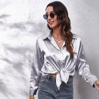 Women's Solid Color Satin Satin Long Sleeve Blouse