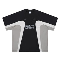 Mens American Retro Racing Club Patchwork Crewneck Short-Sleeve T-Shirt