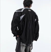 V-collar Contrast Color Padded Shoulder Long Sleeve American Retro Outdoor Sports Top