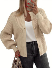 Round Neck Buckle Women's Cardigan Sweater Long Sleeve