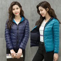 Women's Down Jacket Thin Hood Short Plus Size Solid Color