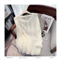 Irregular Hollow-out Blouse Bowknot Knitted Sweater