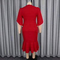 Plus-size Womens Wine-red 3D Floral Dress