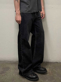 Retro Washed Black Stonewashed Distressed Loose Straight Jeans