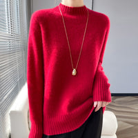 Pullover Half Turtleneck Thick Loose Wool Knitted Sweater