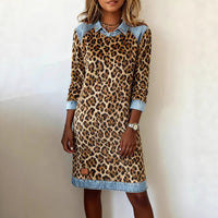 Stylish Fashion Forward Leopard Print Patchwork Long Sleeve Dress