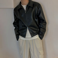 Cropped Leather Coat Male Polo Collar Top