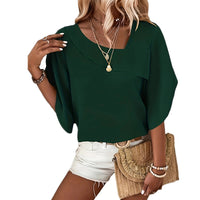 Elegant Casual Loose Petal Half Sleeve Asymmetric Collar Shirt