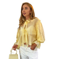 Women's Fashion Lace-up Ruffle Trim Short Shirt