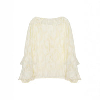 French-style Ruffled Lace Cardigan With Flared Sleeves And Tie Detailing
