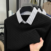 Mens Long-sleeve Casual Mock Two-piece Sweater
