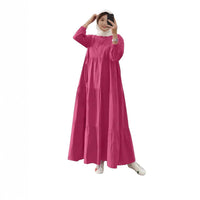 Solid-color Loose-fit Casual Button-neck Long-sleeve Milk Silk Dress